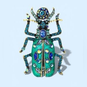 Beetle Brooch – Blue & Emerald Rhinestone Insect Pin